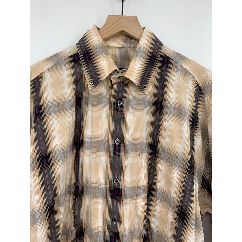 Burberry London Shirt Mens XL Tan Plaid Button Down Long Sleeve Cotton Made USA